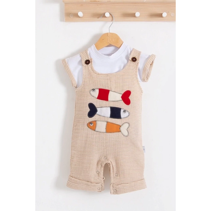 Eterelle Balık Nakışlı Kısa Kollu Erkek Bebek Tulumu