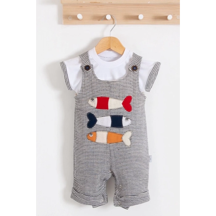 Eterelle Balık Nakışlı Kısa Kollu Erkek Bebek Tulumu