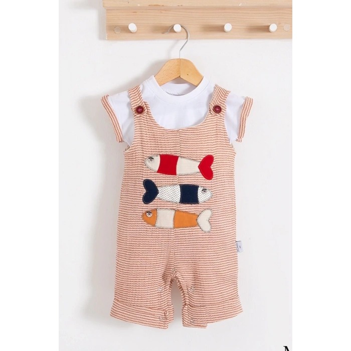 Eterelle Balık Nakışlı Kısa Kollu Erkek Bebek Tulumu