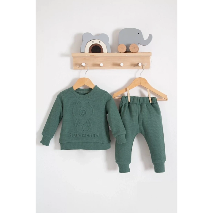 Eterelle Bear Gofre Kabartmalı 2li Erkek Bebek Takımı