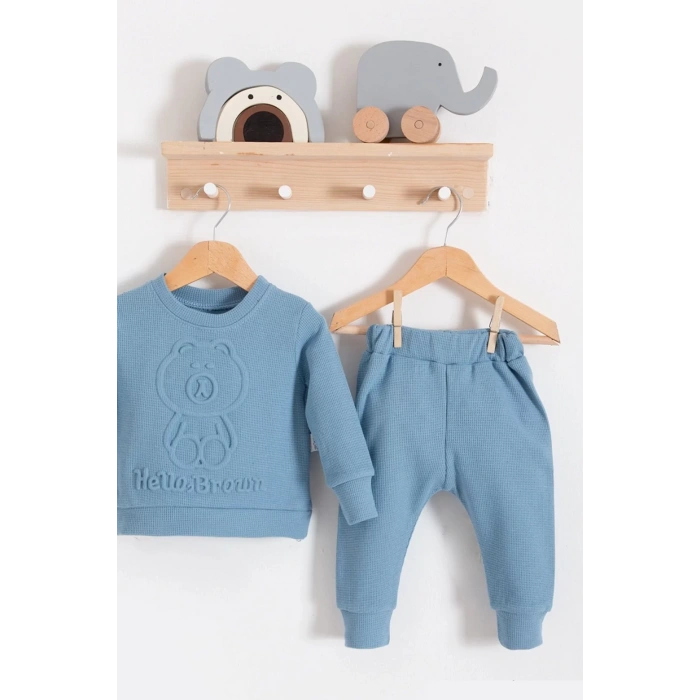 Eterelle Bear Gofre Kabartmalı 2li Erkek Bebek Takımı