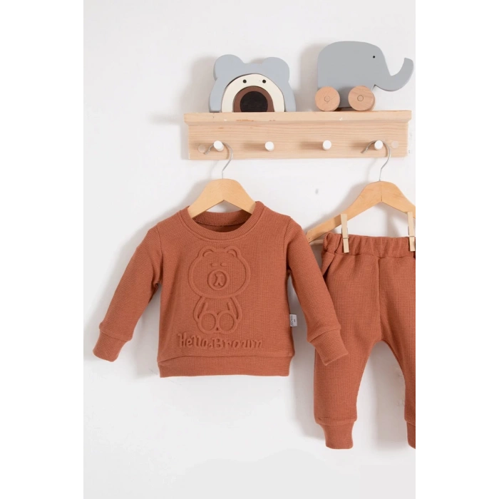 Eterelle Bear Gofre Kabartmalı 2li Erkek Bebek Takımı