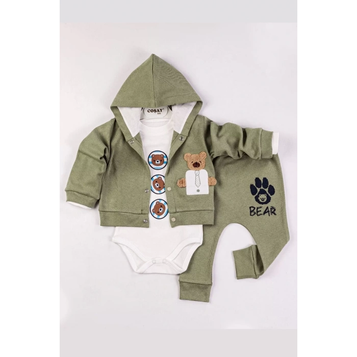 Eterelle Bear Nakışlı Kapişonlu Erkek Bebek Takım