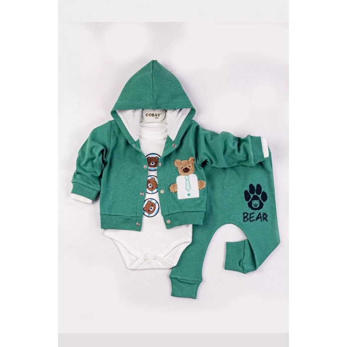 Eterelle Bear Nakışlı Kapişonlu Erkek Bebek Takım
