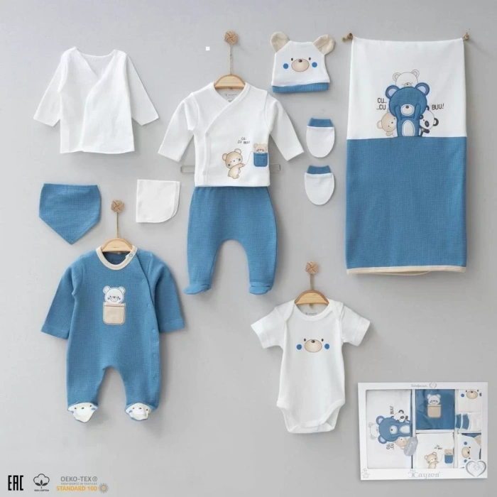 Eterelle Bebek Waffle Ayıcık Desenli 10lu Kutulu Hastane Çıkışı Seti Kutulu