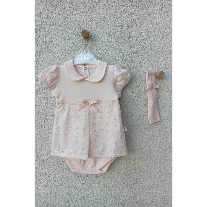 Eterelle Bebek Yakalı Çiçek Işlemeli Bandanalı Badi 3-6-9 Ay