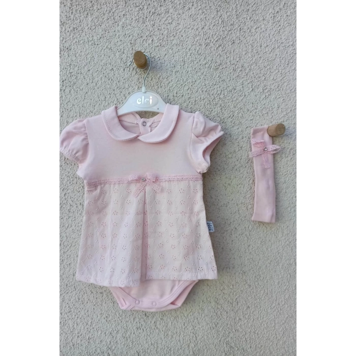 Eterelle Bebek Yakalı Çiçek Işlemeli Bandanalı Badi 3-6-9 Ay