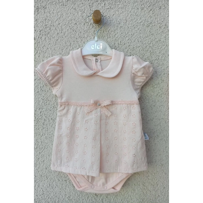 Eterelle Bebek Yakalı Çiçek Işlemeli Bandanalı Badi 3-6-9 Ay