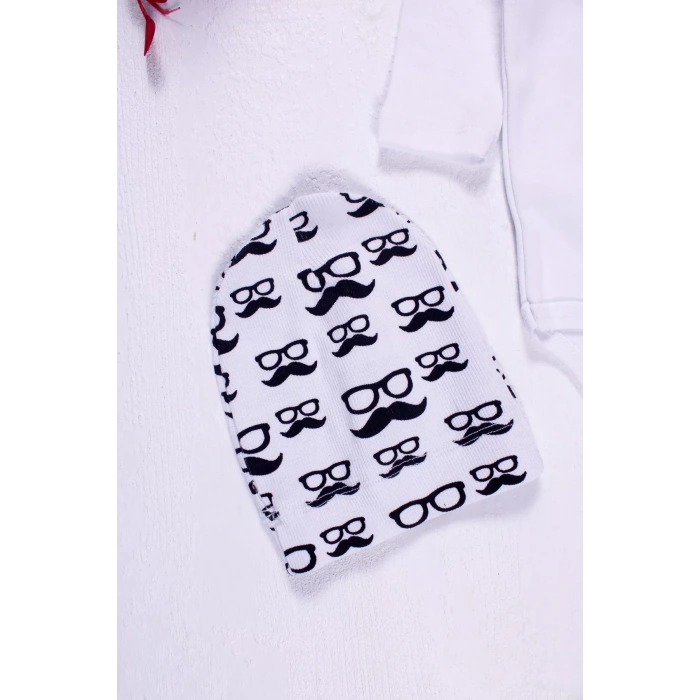 Eterelle Bıyık Gözlük Desenli 3lü Erkek Bebek Takımı