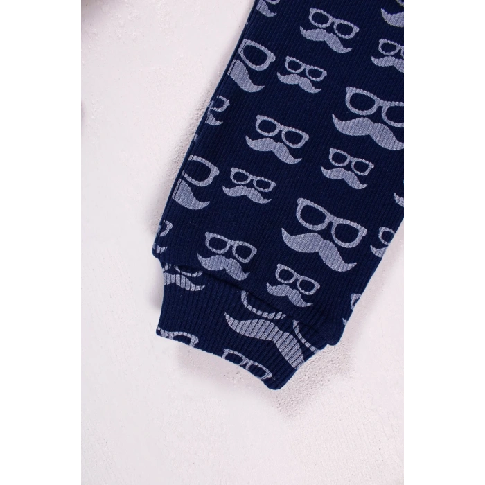 Eterelle Bıyık Gözlük Desenli 3lü Erkek Bebek Takımı