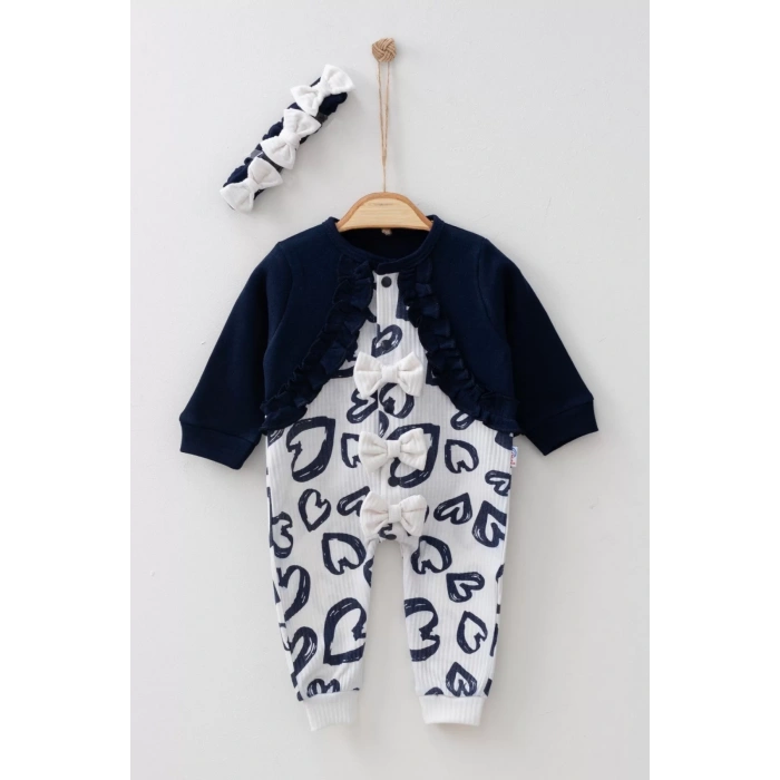 Eterelle Bolerolu Kalp Desenli % 100 Pamuk Kız Bebek Tulum