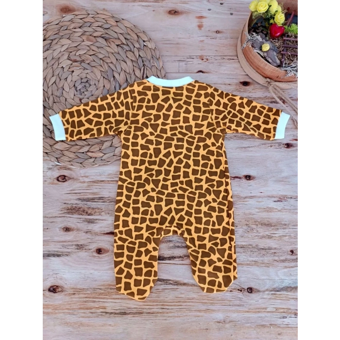 Eterelle 0-3 3-6 Ay Boy Fermuar Zürafa Nakışlı Kız Erkek Bebek Tulum Sarı