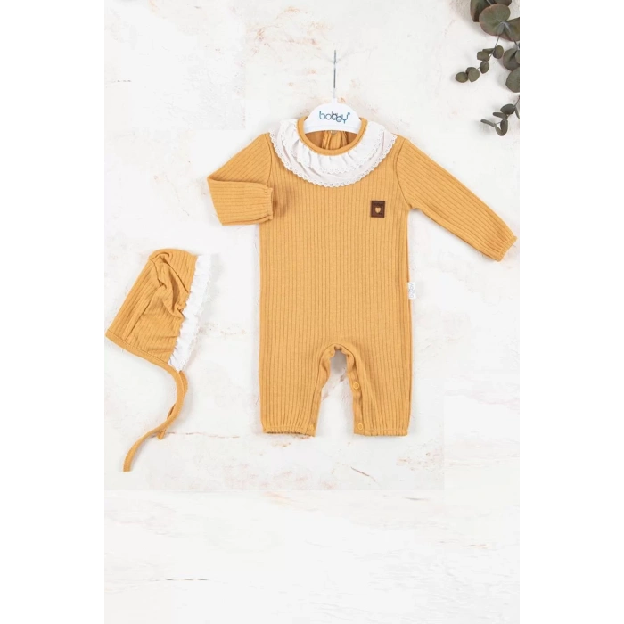 Eterelle Brode Nakışlı Şapkalı % 100 Pamuk Kız Bebek Tulumu