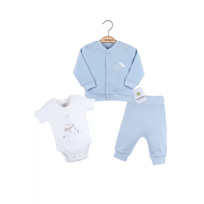 Eterelle Bulut Nakışlı Hırkalı % 100 Pamuk Erkek Bebek Takım