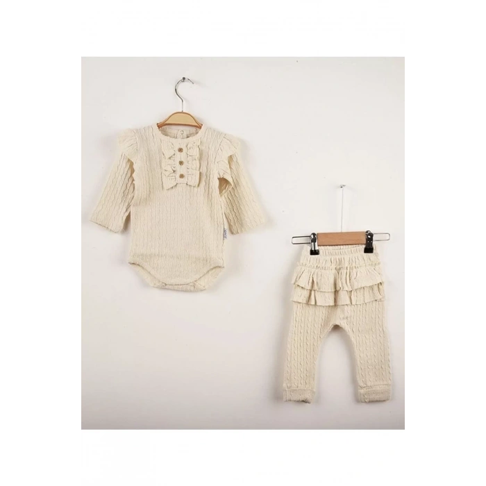 Eterelle Büzgü Detaylı Fırfırlı % 100 Pamuk 2li Kız Bebek Takımı