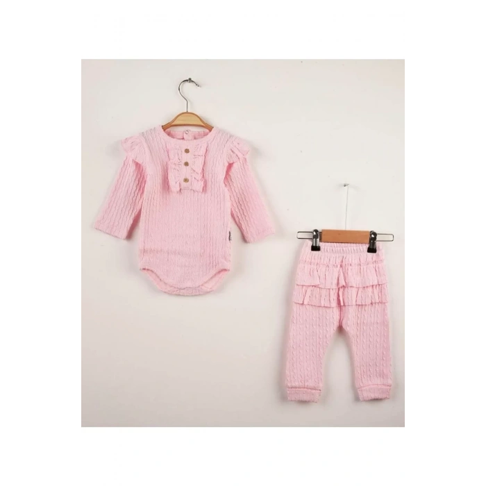 Eterelle Büzgü Detaylı Fırfırlı % 100 Pamuk 2li Kız Bebek Takımı