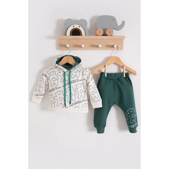 Eterelle Çapraz Bears Kapüşonlu % 100 Pamuk Erkek Bebek Takımı