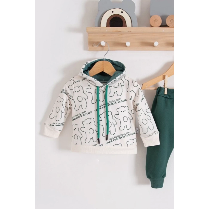 Eterelle Çapraz Bears Kapüşonlu % 100 Pamuk Erkek Bebek Takımı