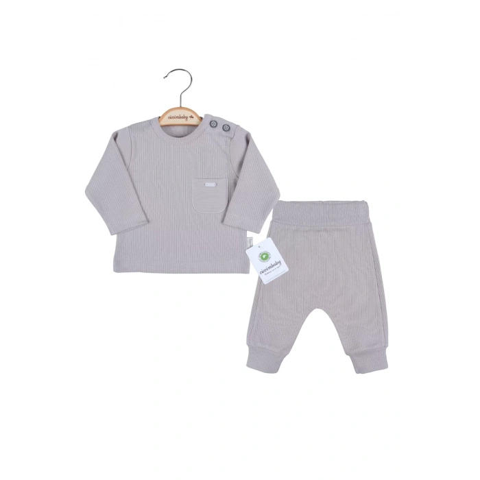 Eterelle Cep Nakışlı Omuzdan Düğmeli % 100 Pamuk Erkek Bebek Takım