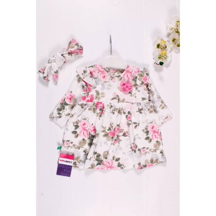 Eterelle Çiçek Desenli Fiyonk Bandanalı Kız Elbisesi