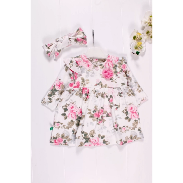 Eterelle Çiçek Desenli Fiyonk Bandanalı Kız Elbisesi