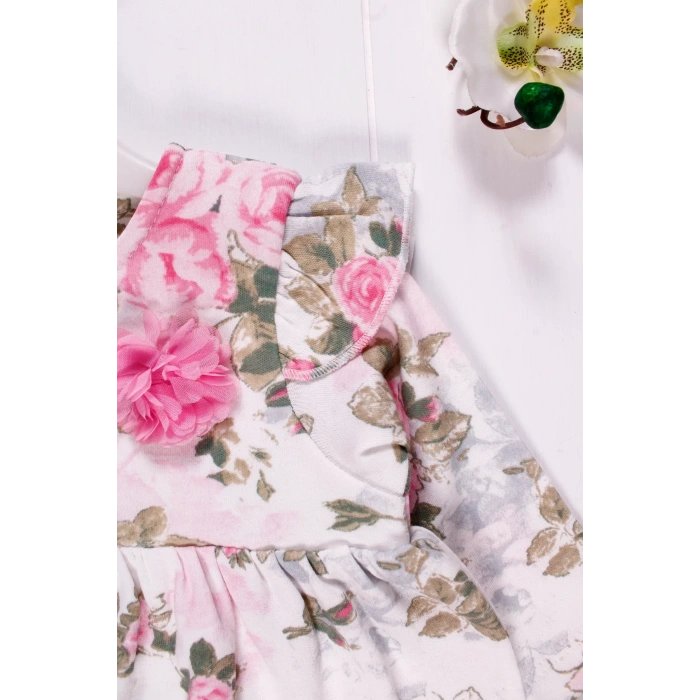 Eterelle Çiçek Desenli Fiyonk Bandanalı Kız Elbisesi