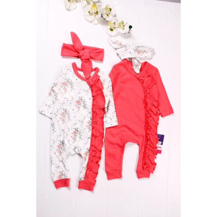 Eterelle Çiçek Desenli Kız Bebek 4lü Tulum Seti