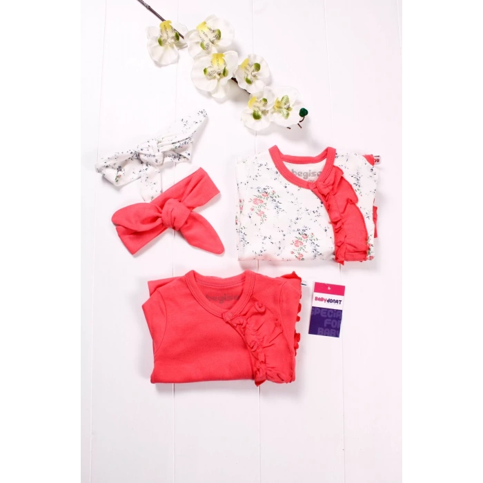 Eterelle Çiçek Desenli Kız Bebek 4lü Tulum Seti