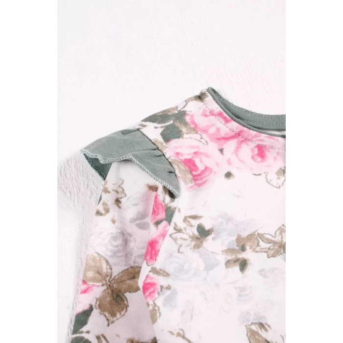 Eterelle Çiçek Desenli Şapkalı Kız Bebek Tulumu