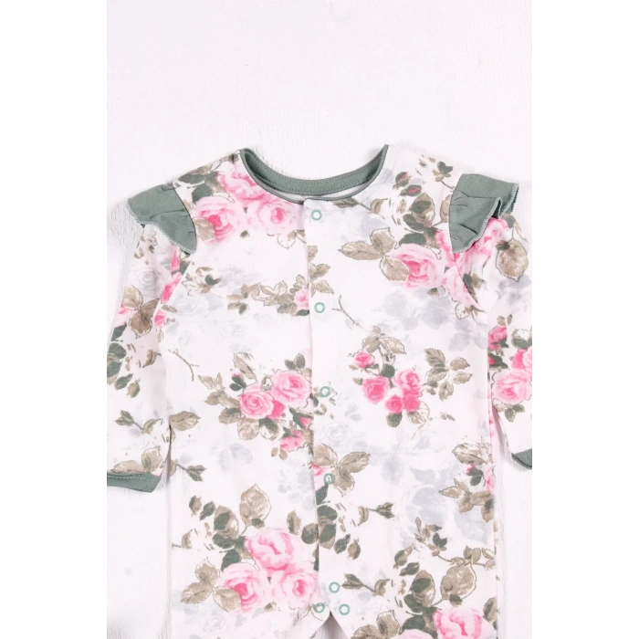 Eterelle Çiçek Desenli Şapkalı Kız Bebek Tulumu