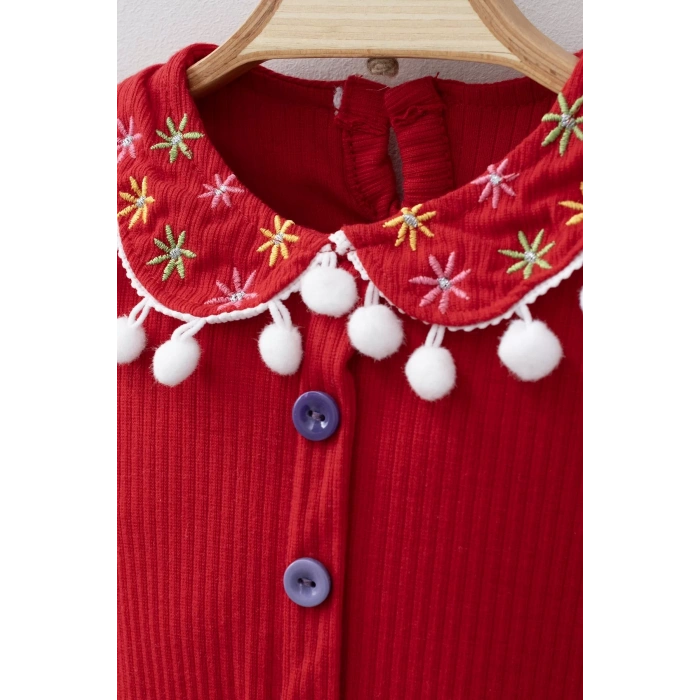 Eterelle Çiçek Nakışlı Düşmeli Bandanalı Kız Bebek Takımı