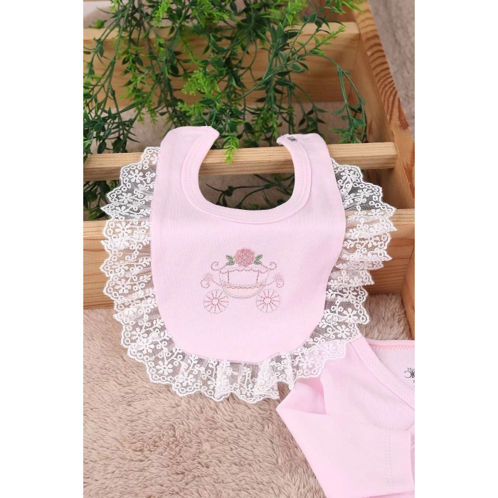 Eterelle Çiçekli Araba Nakışlı Dantelli 5li Kız Bebek Hastane Çıkışı 0-3 Ay