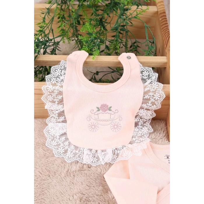 Eterelle Çiçekli Araba Nakışlı Dantelli 5li Kız Bebek Hastane Çıkışı 0-3 Ay