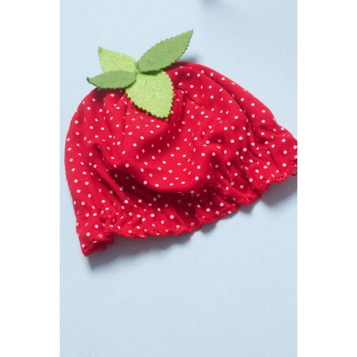 Eterelle 3-6-9 Ay Çilek Bebekler Penye Kumaş Kısa Kol Bebek Elbisesi Kırmızı