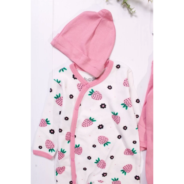 Eterelle Çilek Desenli Kız Bebek 4lü Tulum Seti