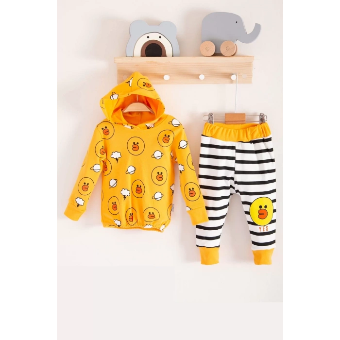 Eterelle Civciv Desenli 2li % 100 Pamuk Erkek Bebek Takımı