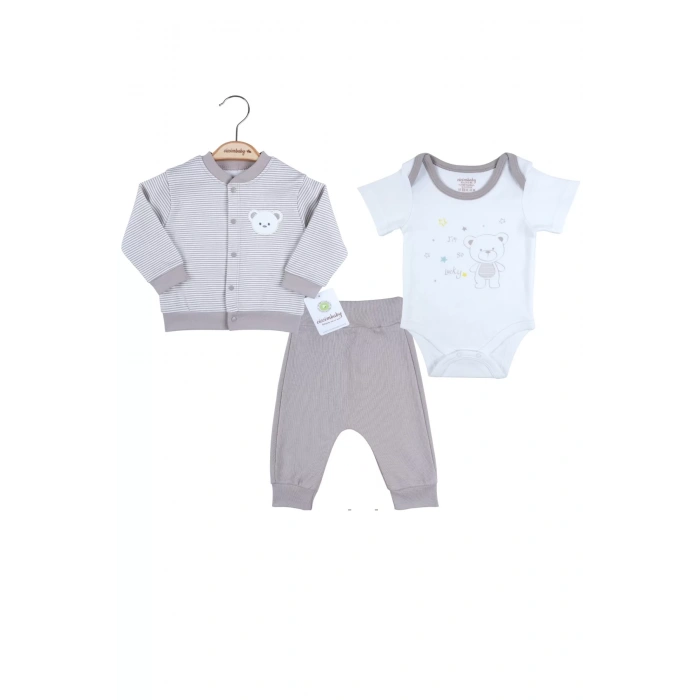 Eterelle Çizgili Bear Hırkalı % 100 Pamuk Erkek Bebek Takım