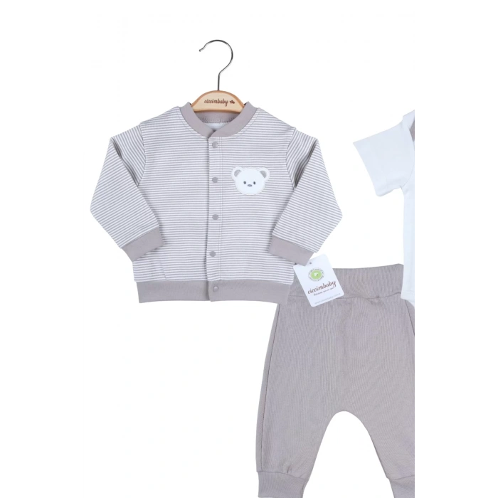 Eterelle Çizgili Bear Hırkalı % 100 Pamuk Erkek Bebek Takım