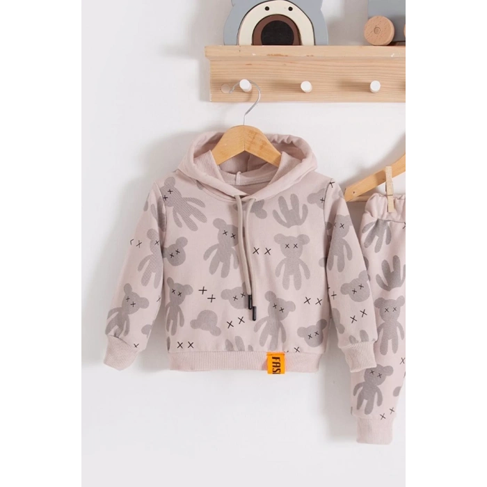 Eterelle Cool Bear Kapüşonlu % 100 Pamuk Erkek Bebek Takımı