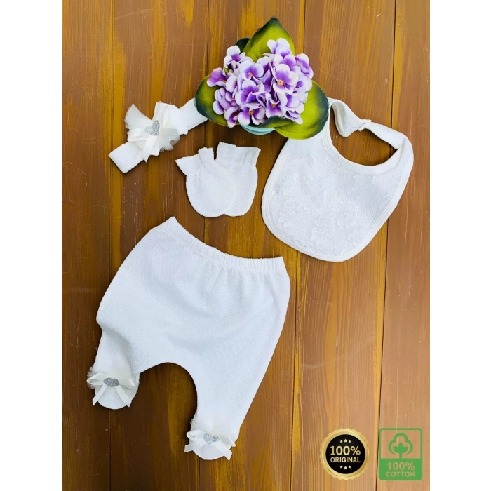 Eterelle Dantel Desenli 0-3 Ay Hastane Çıkışı Seti %100 Pamuk