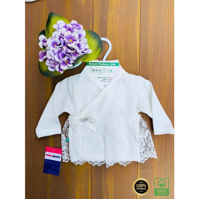 Eterelle Dantel Desenli 0-3 Ay Hastane Çıkışı Seti %100 Pamuk