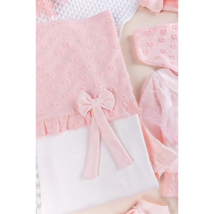 Eterelle Dantel İşlemeli Kabartmalı 10 Parça Kız Bebek Hastane Çıkışı Kutulu %100 Pamuk