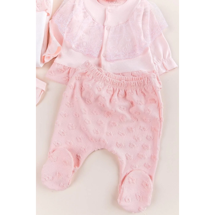 Eterelle Dantel İşlemeli Kabartmalı 10 Parça Kız Bebek Hastane Çıkışı Kutulu %100 Pamuk