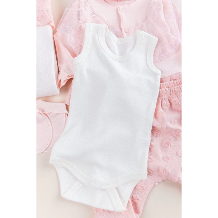 Eterelle Dantel İşlemeli Kabartmalı 10 Parça Kız Bebek Hastane Çıkışı Kutulu %100 Pamuk