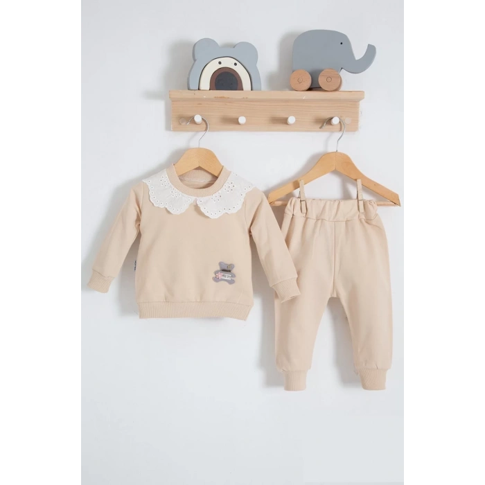Eterelle Dantel Yakalı Pamuklu 2li Kız Bebek Takımı