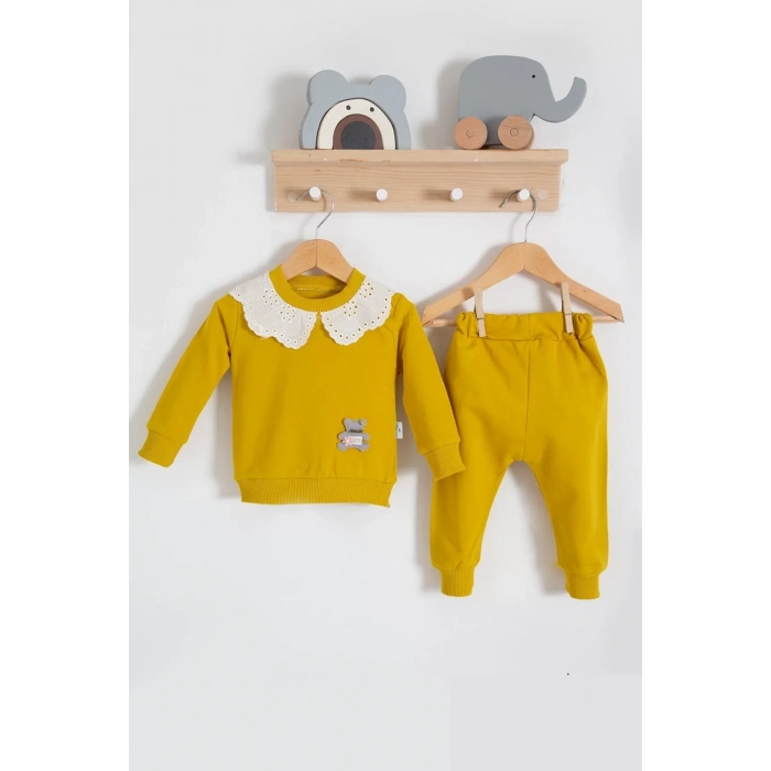 Eterelle Dantel Yakalı Pamuklu 2li Kız Bebek Takımı