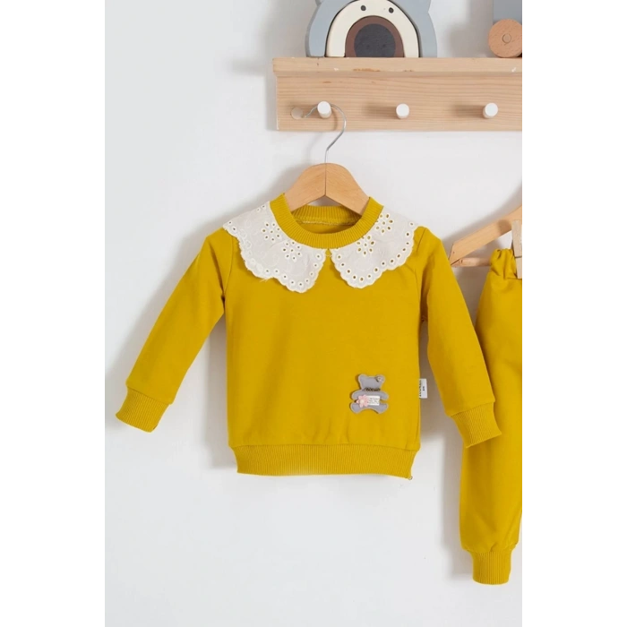 Eterelle Dantel Yakalı Pamuklu 2li Kız Bebek Takımı