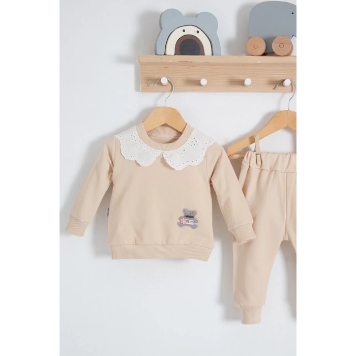 Eterelle Dantel Yakalı Pamuklu 2li Kız Bebek Takımı