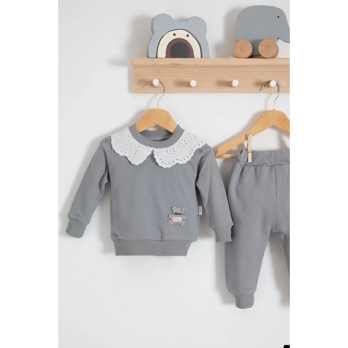 Eterelle Dantel Yakalı Pamuklu 2li Kız Bebek Takımı