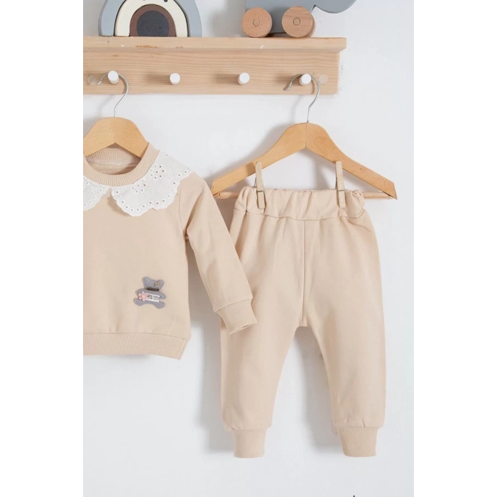 Eterelle Dantel Yakalı Pamuklu 2li Kız Bebek Takımı